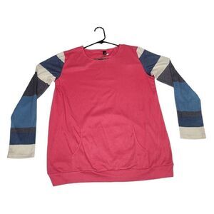 DOTIN Top Womens Medium Pink Long Sleeve Kangaroo Pocket Pullover Lightweight Sw